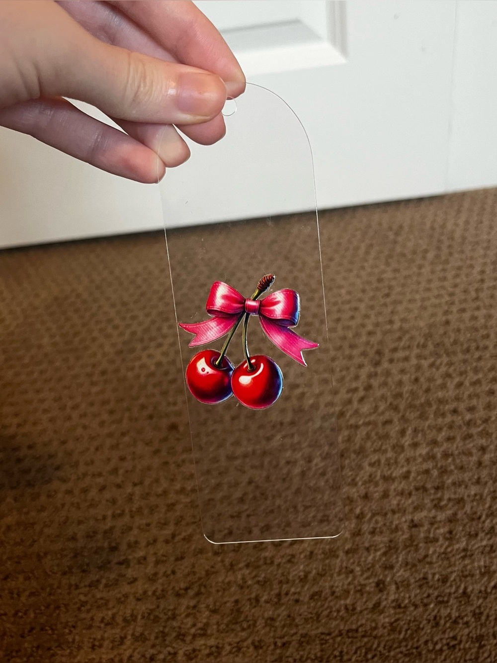 Clear bookmark with cherries